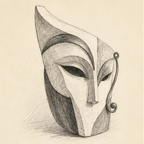 Simulated pencil sketch of the original asymmetrical mask